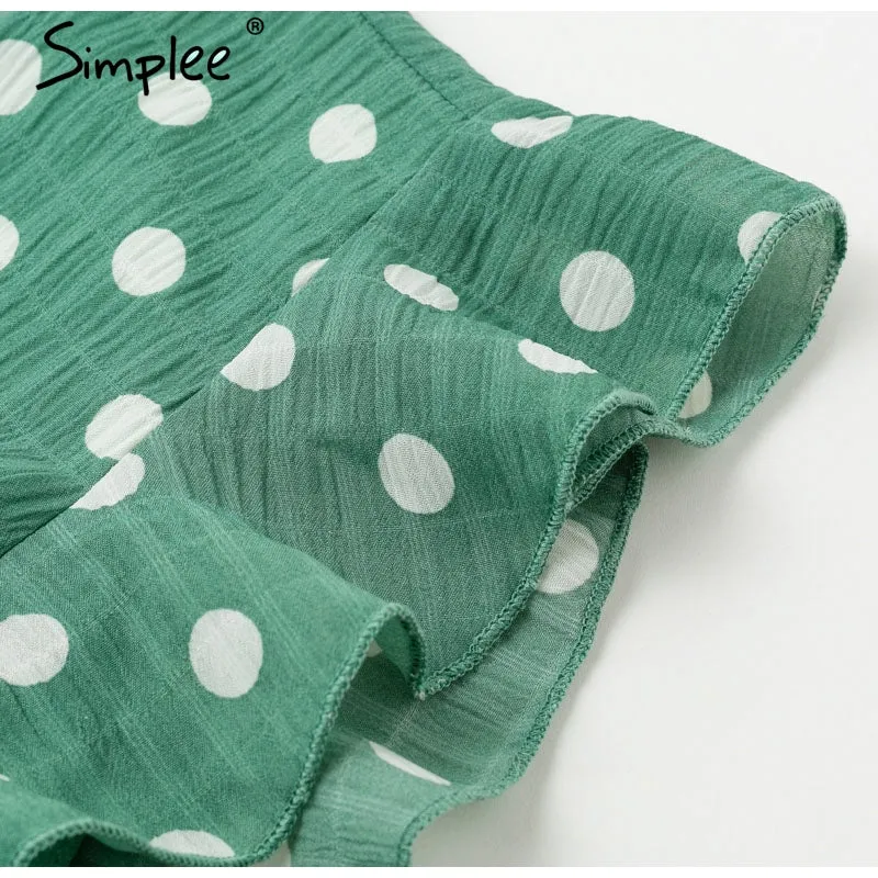 VenusFox Sexy V neck polka dot green summer dress