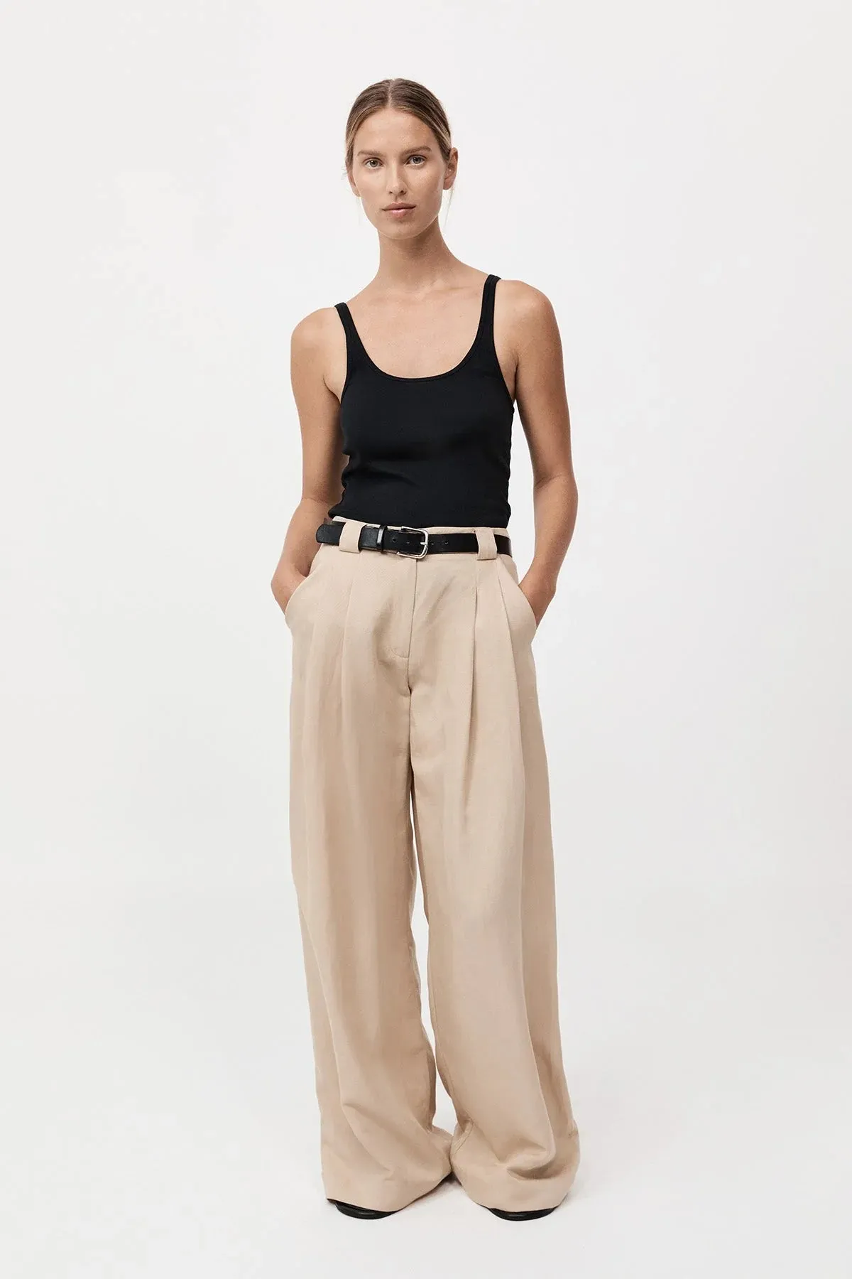 Wide Leg Pleat Pants in Dune