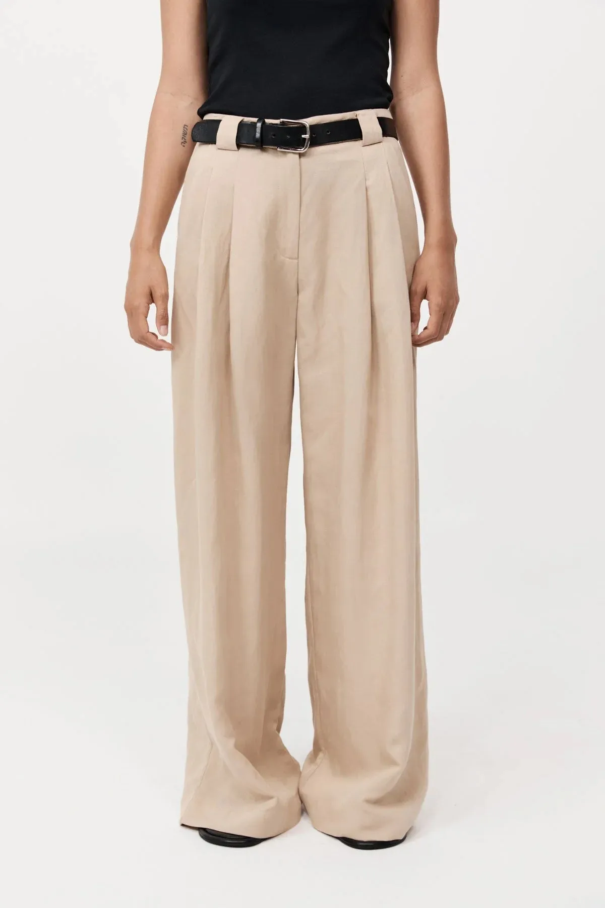 Wide Leg Pleat Pants in Dune