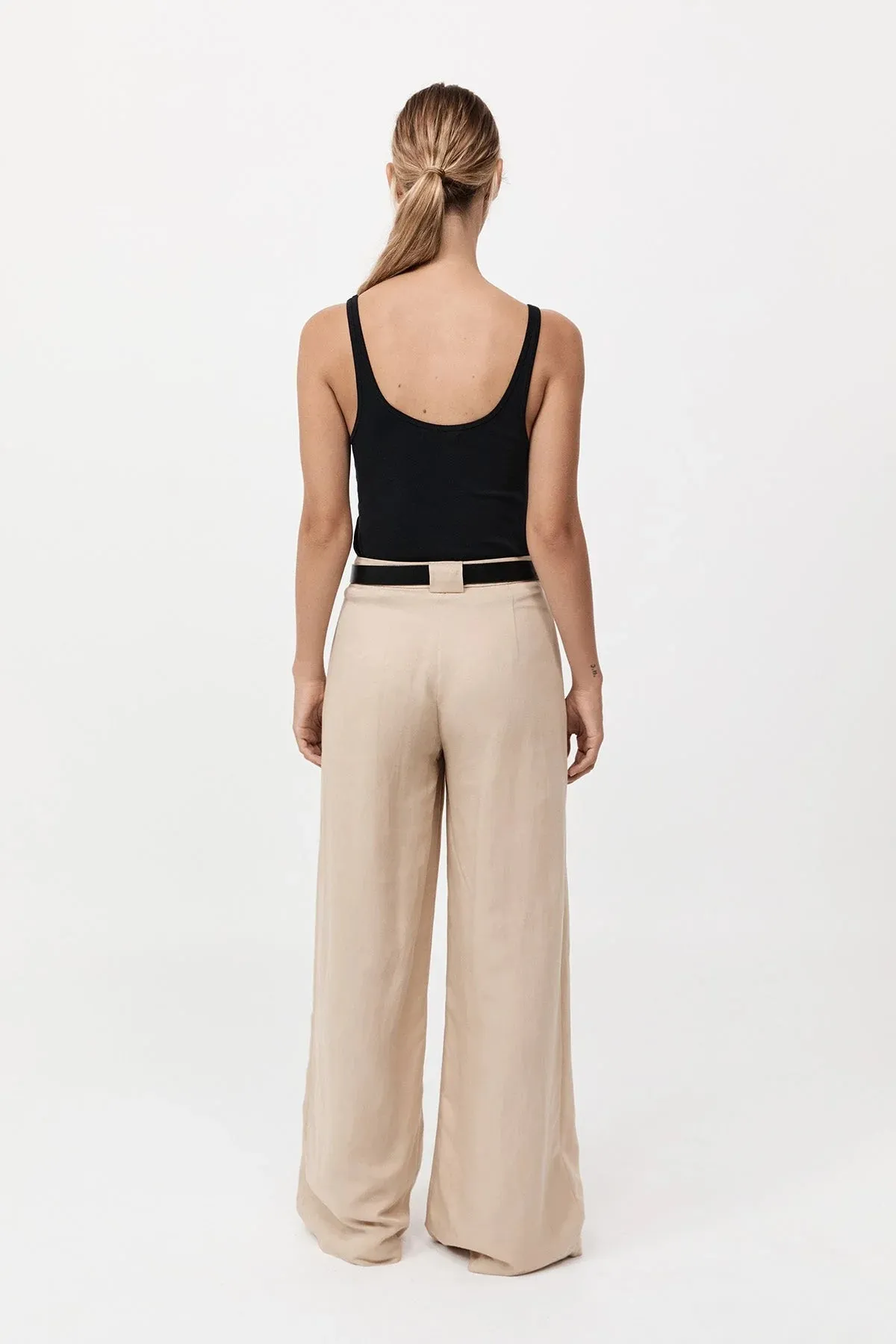 Wide Leg Pleat Pants in Dune