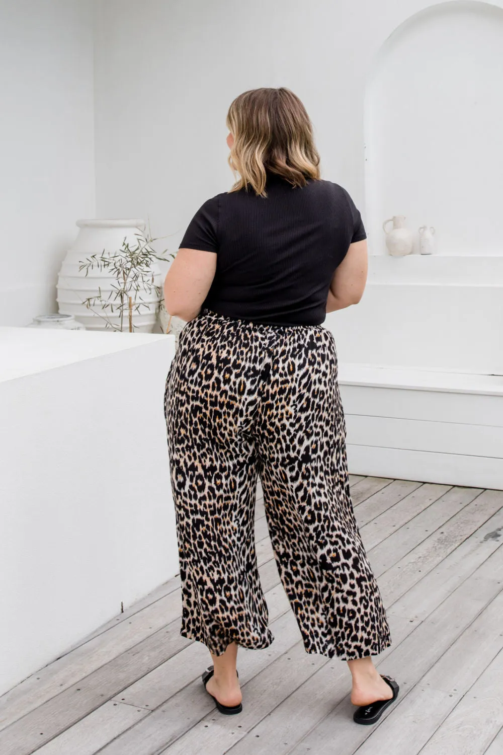 Wide Leg Relaxed Fit Pants - Leopard