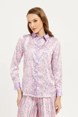 Women Purple Printed Long Sleeve Blouse