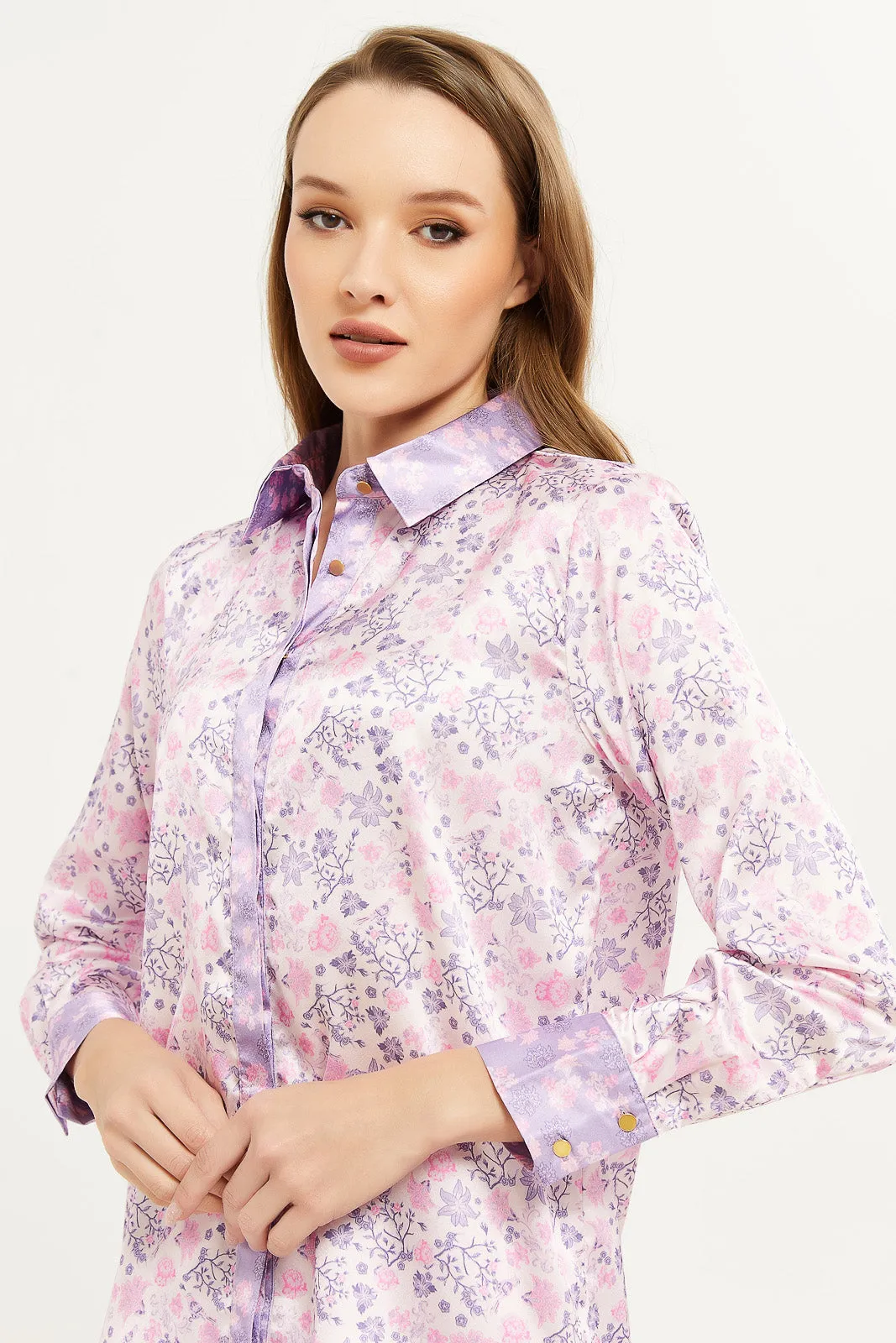 Women Purple Printed Long Sleeve Blouse