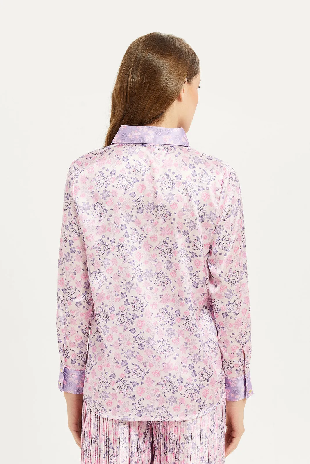 Women Purple Printed Long Sleeve Blouse