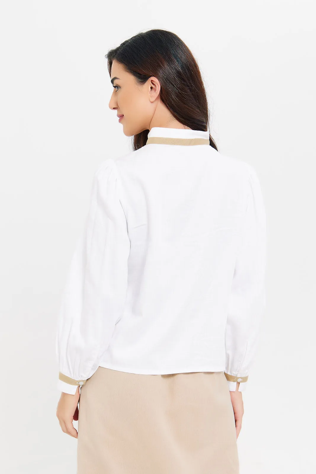 Women White Blouse With Contrast Taping