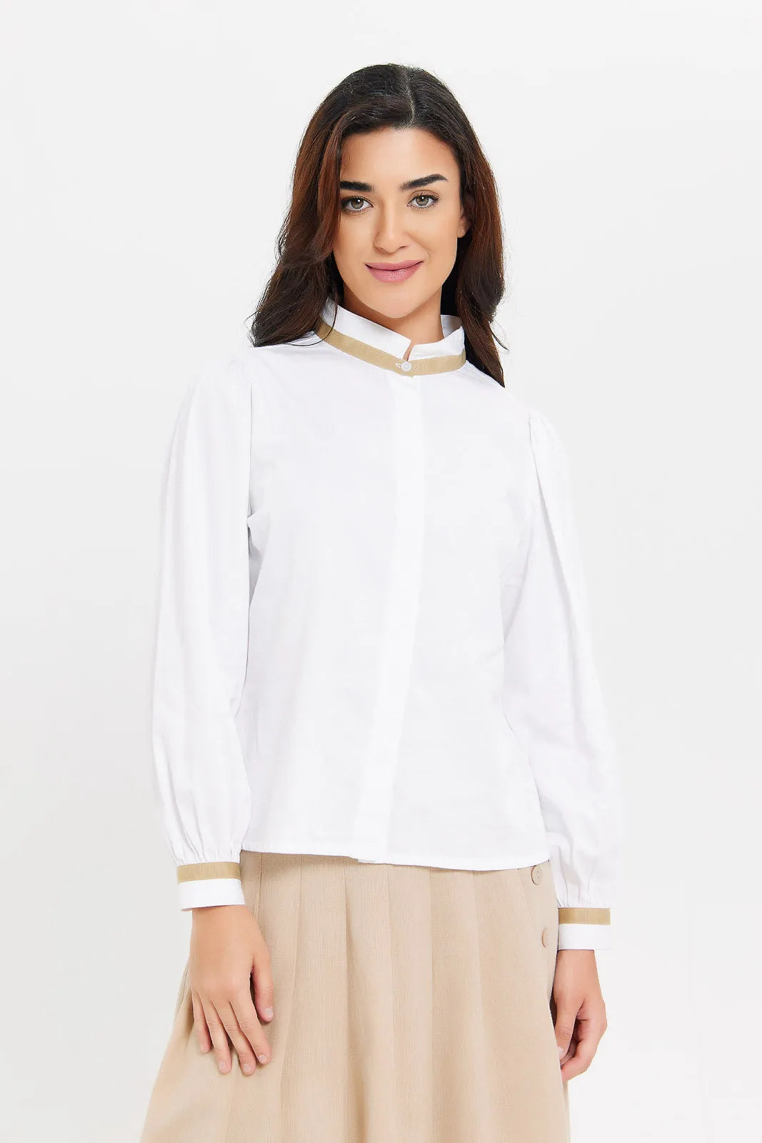 Women White Blouse With Contrast Taping