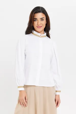 Women White Blouse With Contrast Taping