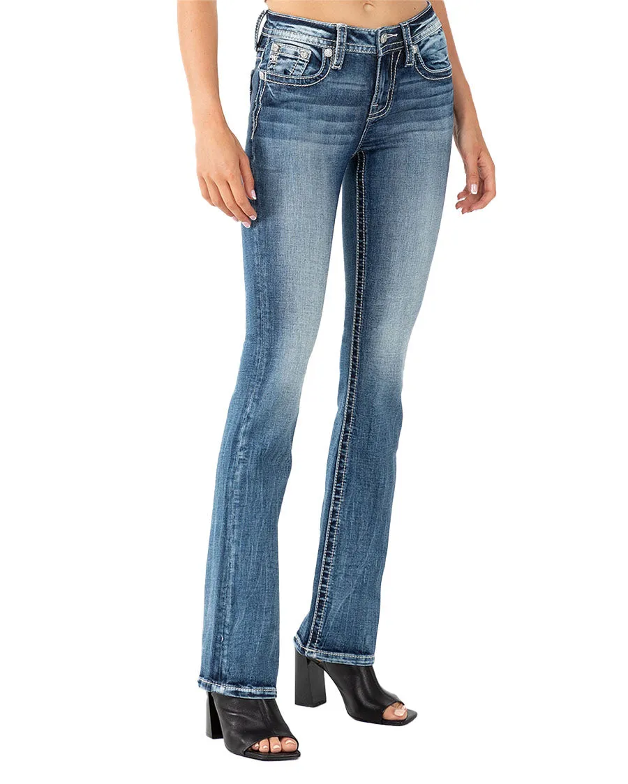 Women's Aztec Inlay Mid-Rise Bootcut Jeans