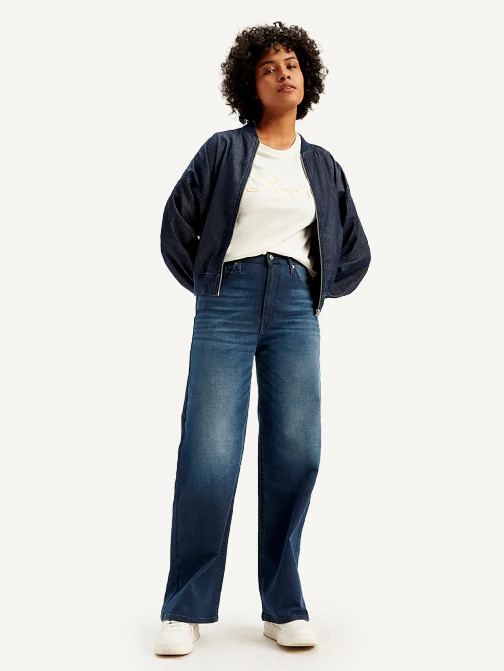 Women's High Rise Wide Leg Navy Jeans