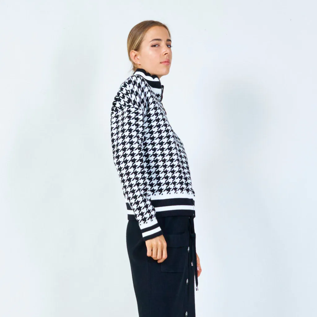 Zip-up houndstooth knit jacket wholesale